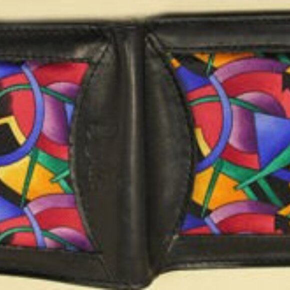 MEN’S WALLET, BLACK LEATHER BI-FOLD, JERRY GARCIA DESIGN, RARE - Picture 2 of 10